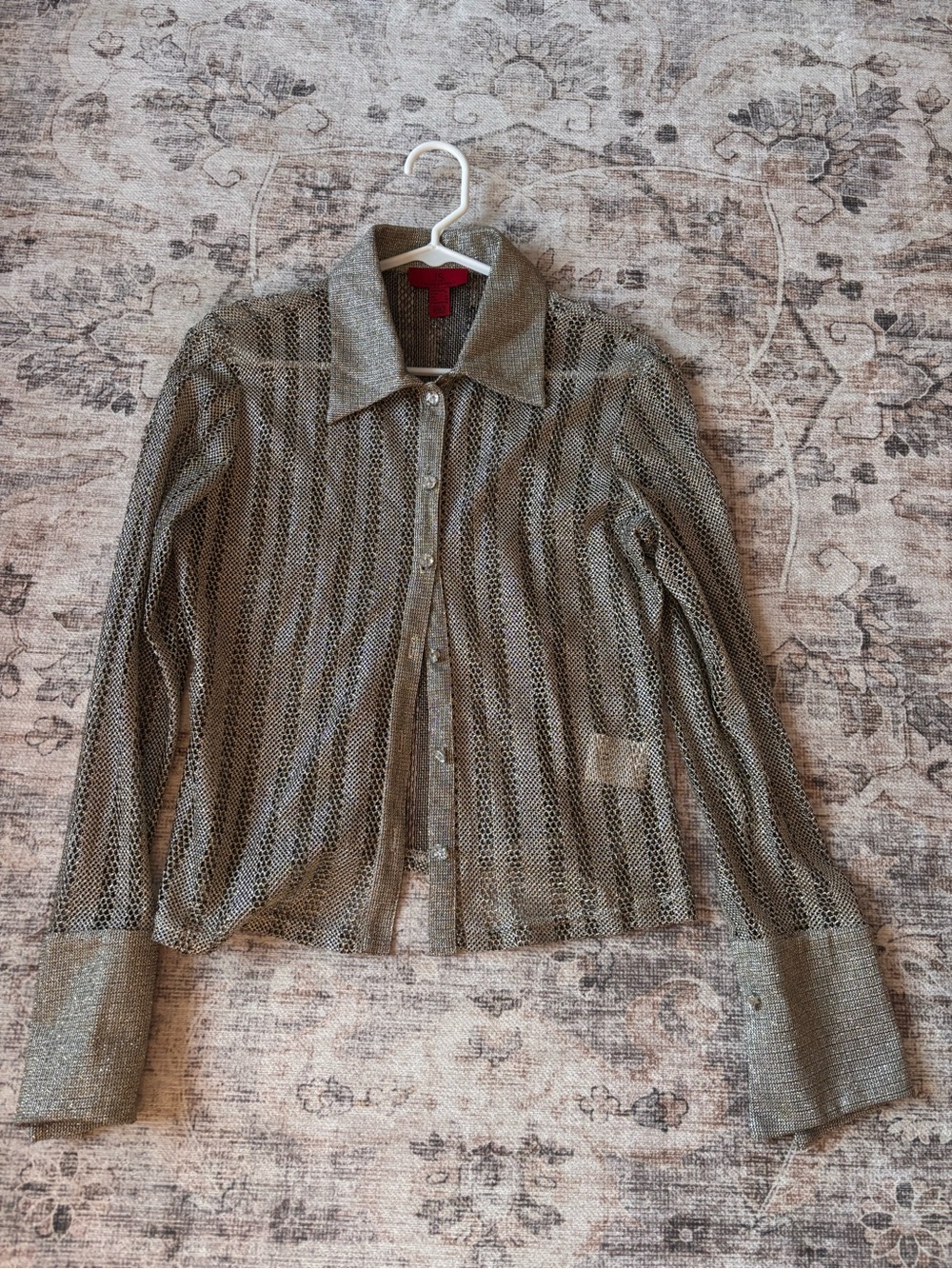 JS Collections Metallic Gold Mesh Button-Front Jacket